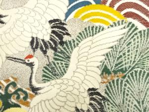 アンティーク着物 ] - 丸帯 アンティーク 松に鶴模様織り出し丸帯